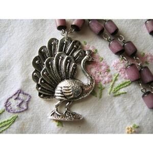 Purple Prancing Peacock Necklace